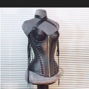 Leather steel boned corset